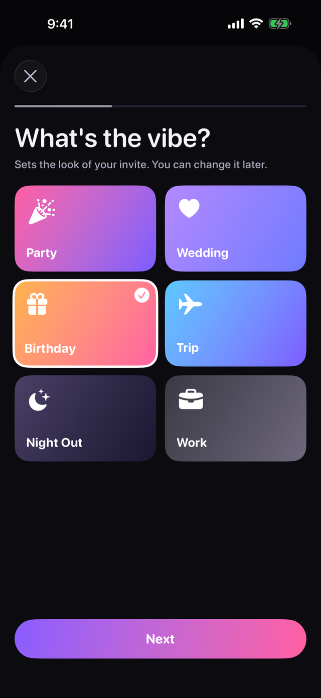 Choosing an event vibe in OneRoll