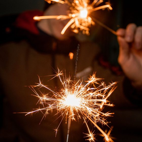 Sparklers lit at a party
