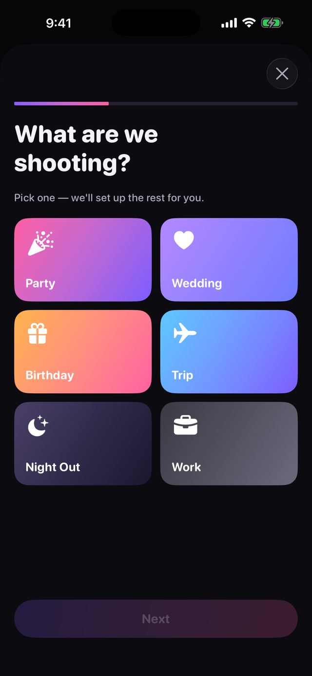 Choosing an event vibe in OneRoll